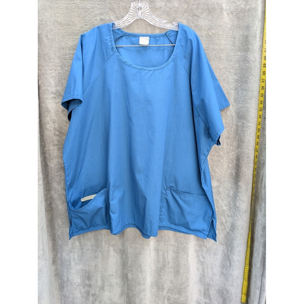 Women's Plus Size Scrub Top 4XL Solid Blue Pockets Pen‎ Holders